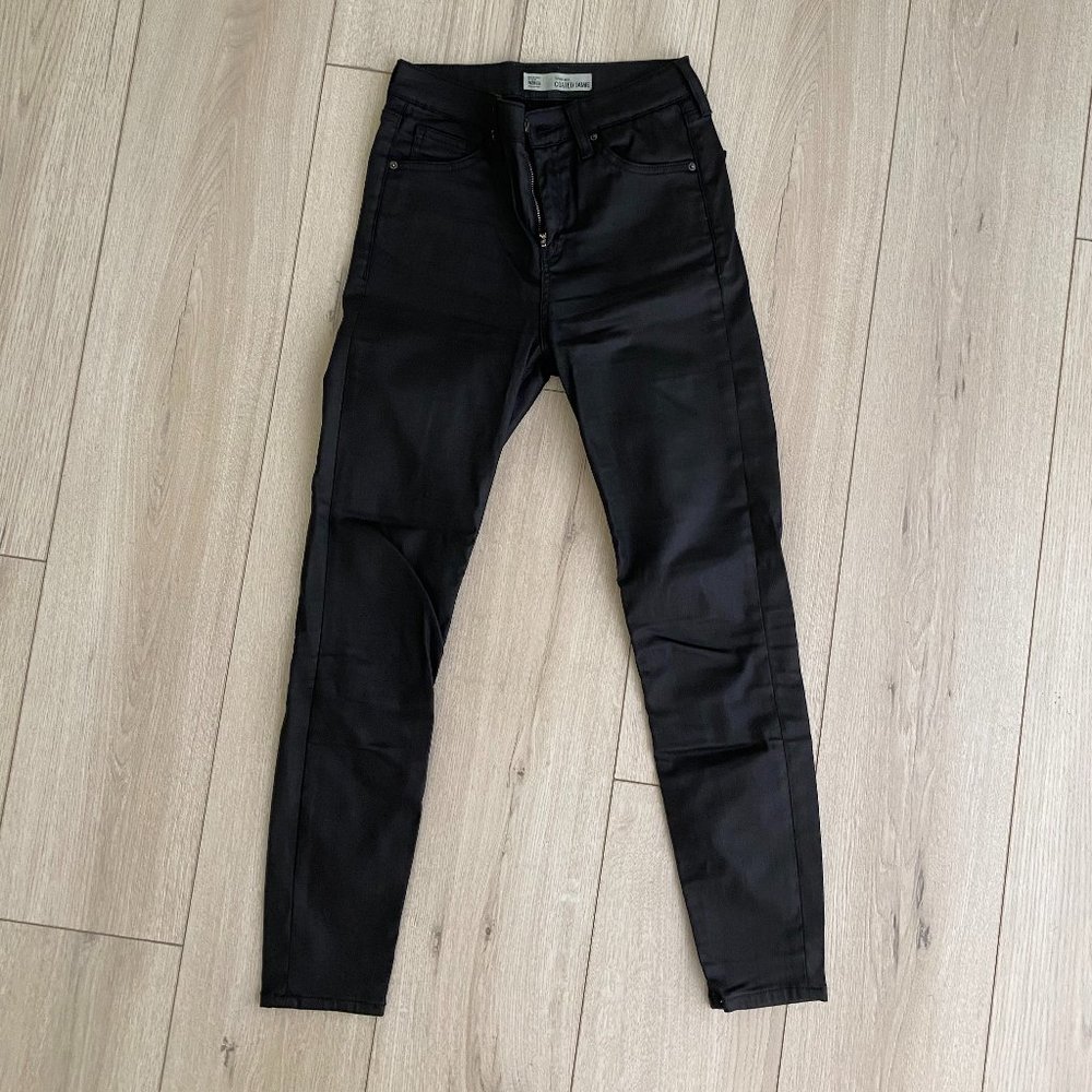 Top Shop Moto Coated Jamie Black Jeans Size w28